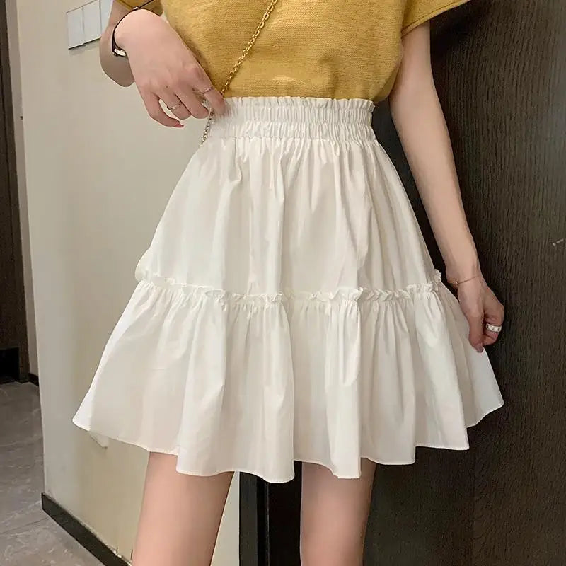 Summer White Mini Skirts Woman Clothing Korean Fashion Black A-...