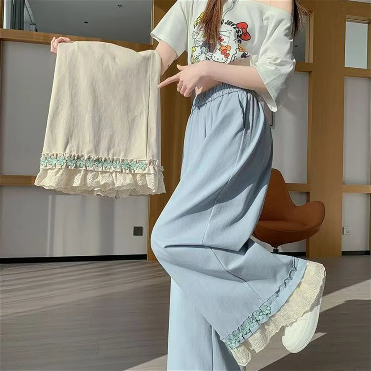 Korean New Fashion Summer Women Trousers Layered Lace Patchwork...
