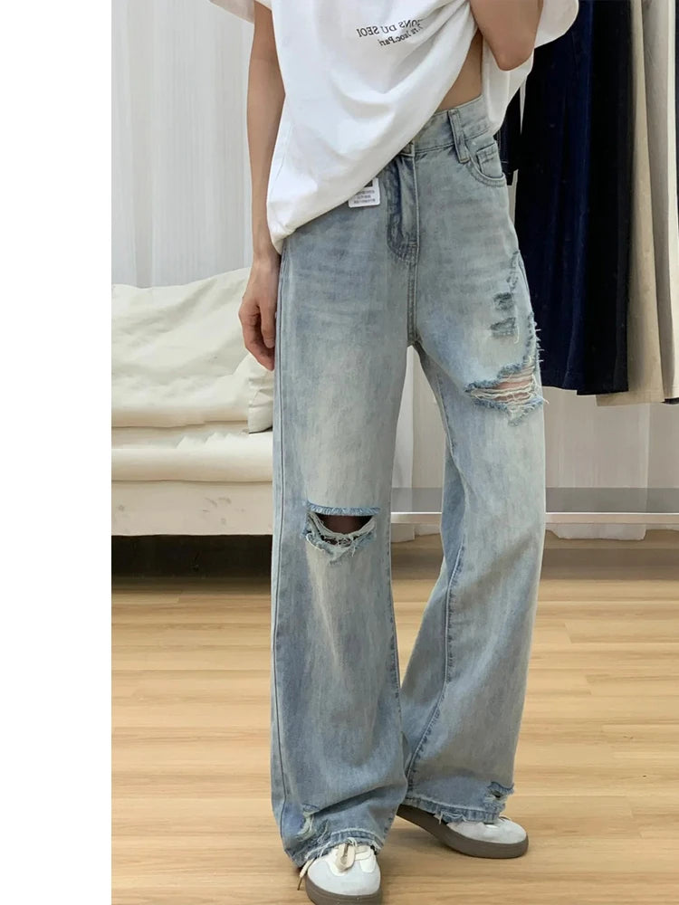 High Waist Wide Leg Jeans Women's Spring Thin Version Plus Size...